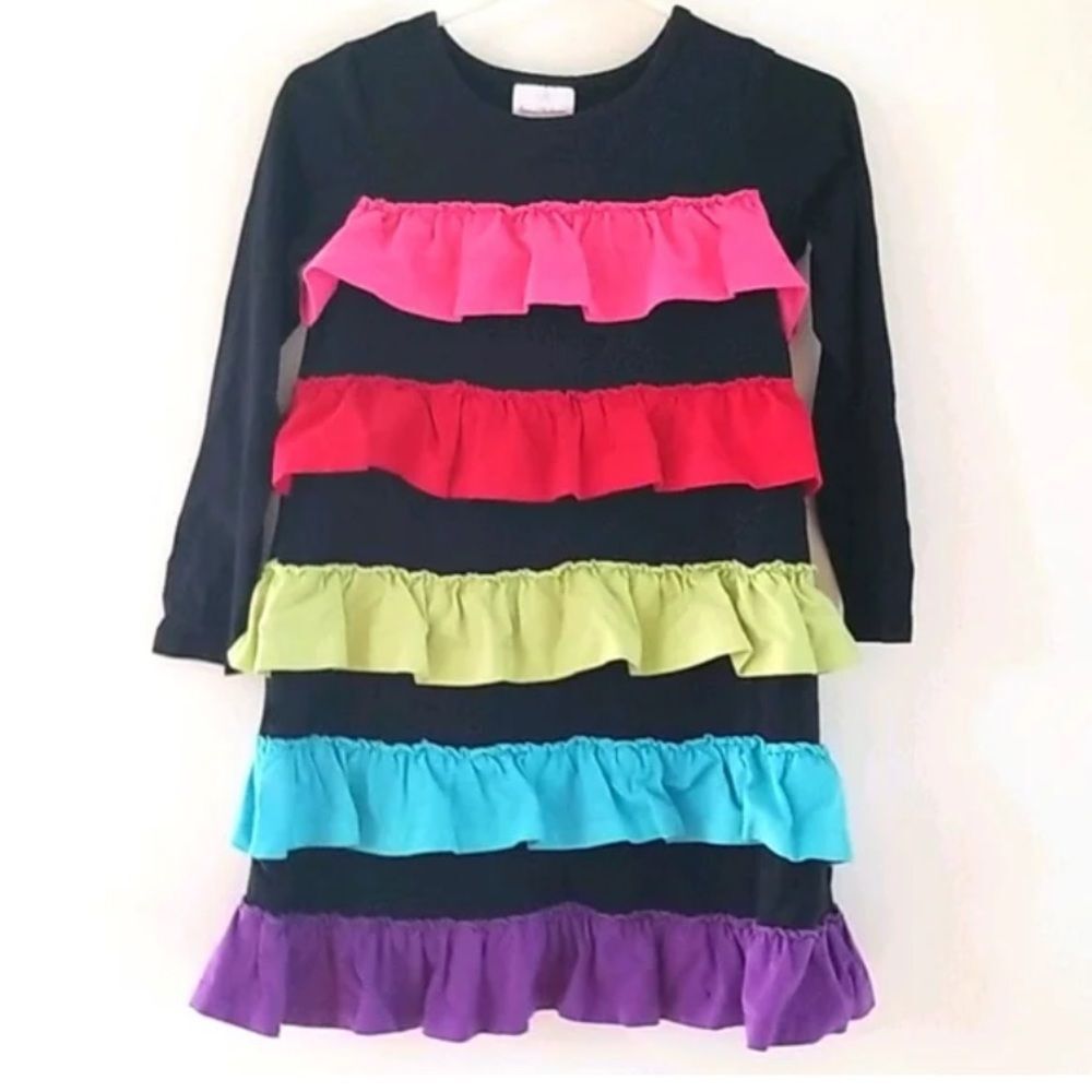 Hanna Andersson Black Dress with Colorful Ruffles size 100